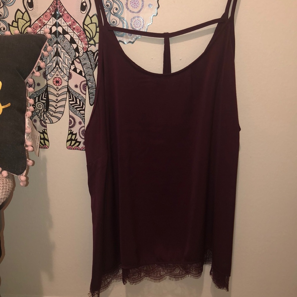 Massini maroon silk-like material with lace tank